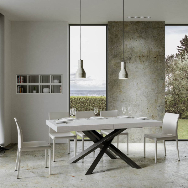 Tisch 90X160 erweiterbar auf 264 cm VOLANTIS Esche weiß