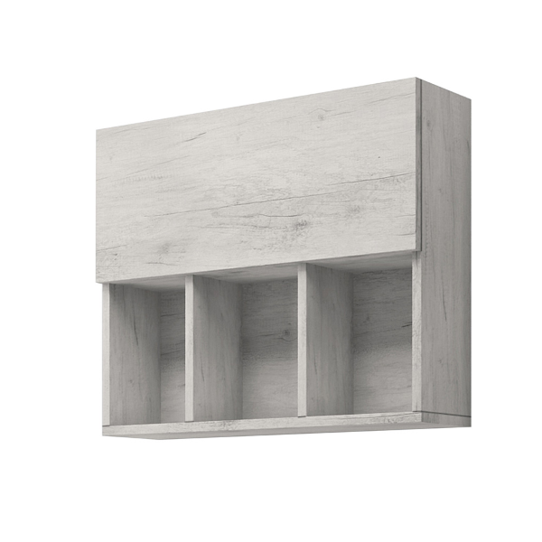Multipurpose wall unit 71x60 with White Oak door and open compartments