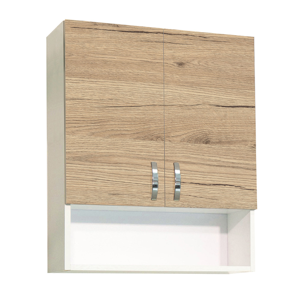 Suspended wall unit with open compartment and 2 doors 59x71 Natural Oak