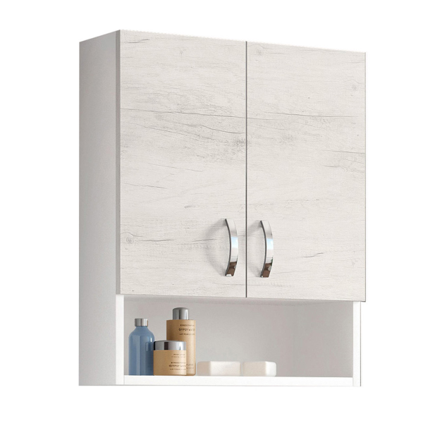 Suspended wall unit with open compartment and 2 doors 59x71 White Oak