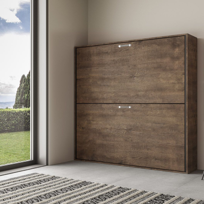 Horizontal foldaway bunk bed - KANDO double Walnut