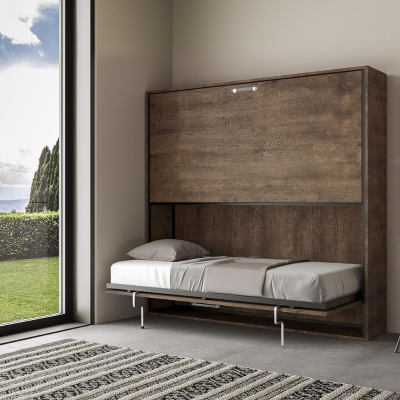 Horizontal foldaway bunk bed - KANDO double Walnut