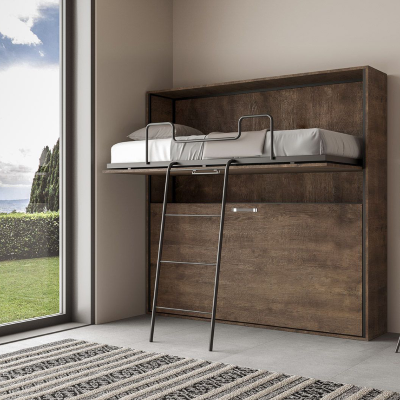 Horizontal foldaway bunk bed - KANDO double Walnut