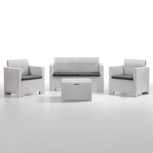 Ensemble de jardin en polyrattan blanc