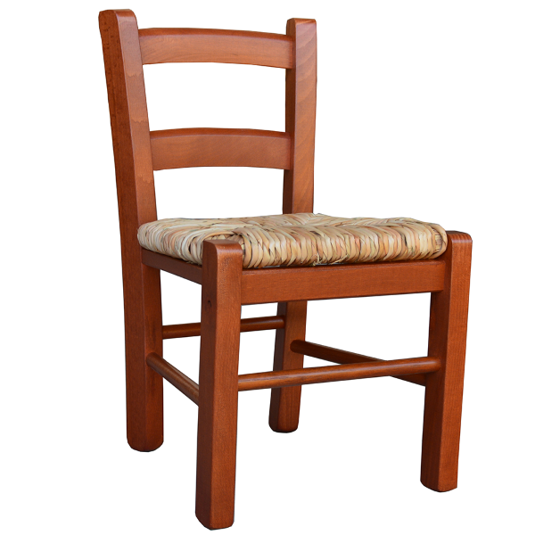 kleiner Stuhl für Kinder mit Strohsitz aus Kirschholz