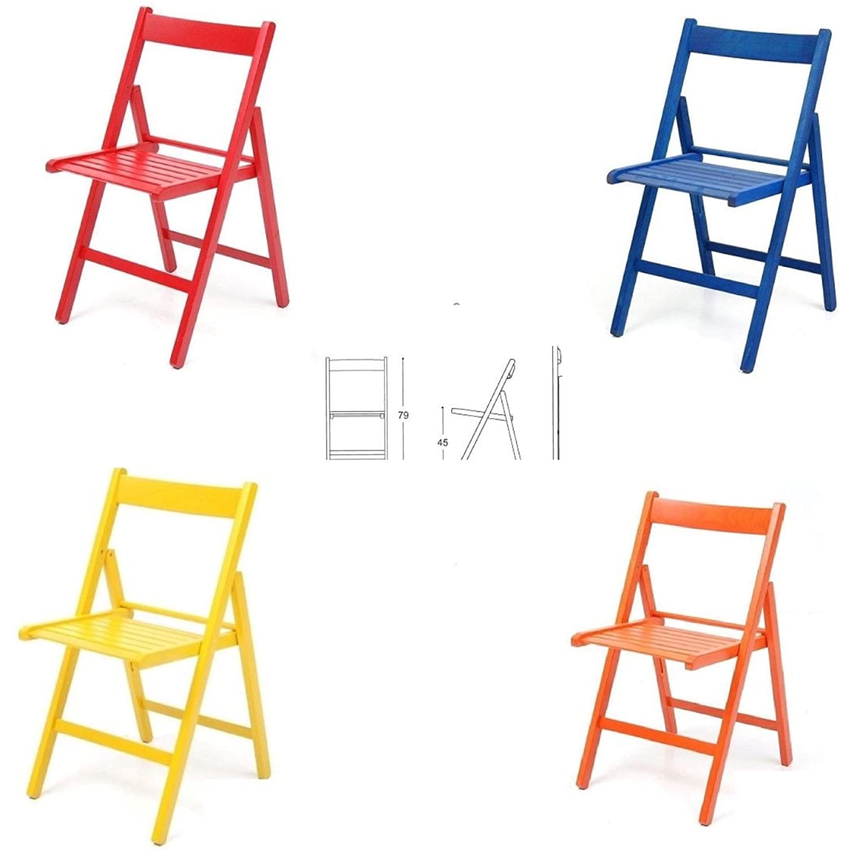 4 sedie Colorate Pieghevole Sedia in Legno Verniciato richiudibile per Campeggio casa e Giardino Rosso,Blu,Giallo,Arancione