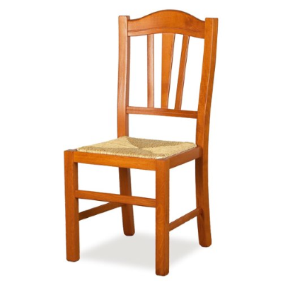 Chaise de cuisine en merisier massif avec assise en paille SILVANA lot de 2