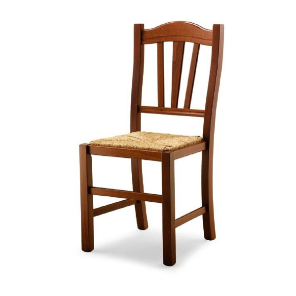 Chaise de cuisine en bois massif noyer avec assise paille SILVANA lot de 2