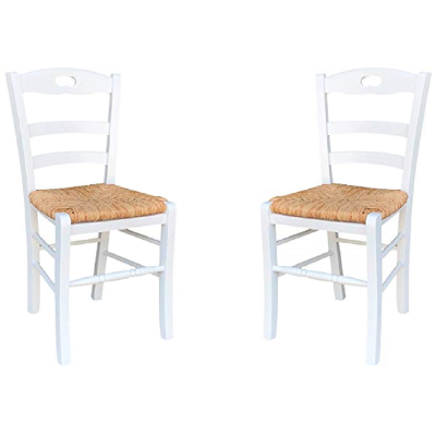 Chaise de cuisine avec assise en paille LOIRE Laqué Blanc SET 2 PCS
