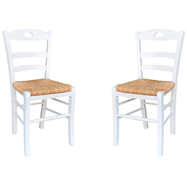 Chaise de cuisine avec assise en paille LOIRE Laqué Blanc SET 2 PCS