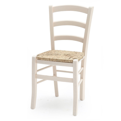 Venezia Stühle aus Massivholz mit Strohsitz 2er-Set weiß