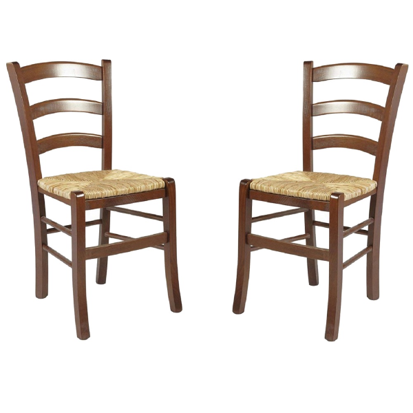 Venezia Stühle aus Massivholz mit Strohsitz 2er-Set Nussbaum
