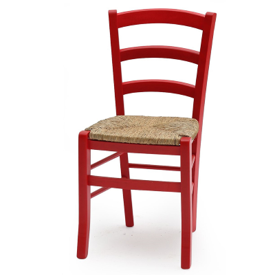 Venezia Stühle aus Massivholz mit Strohsitz 2er-Set rot