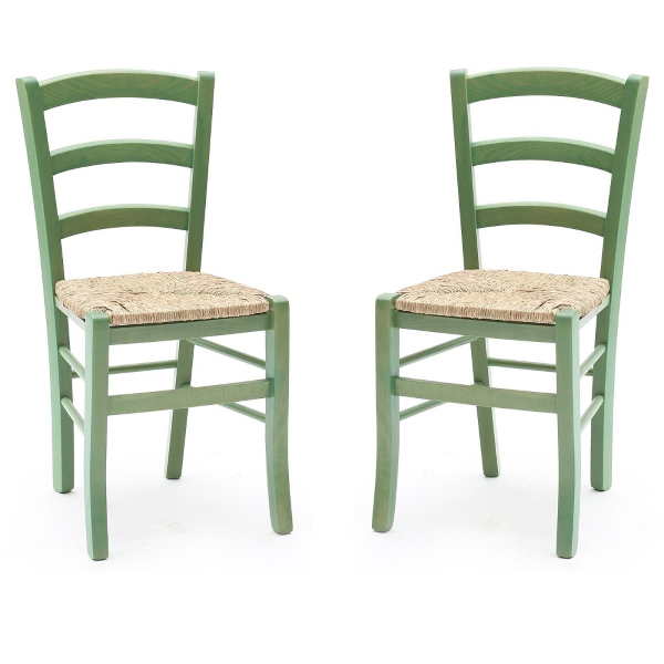 Venezia Stühle aus Massivholz mit Strohsitz 2er-Set GRÜN