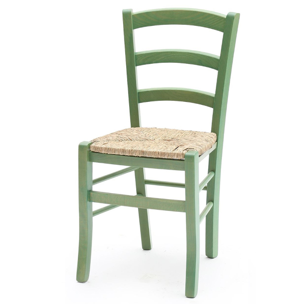 Venezia Stühle aus Massivholz mit Strohsitz 2er-Set GRÜN