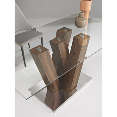 Fixed glass table and ENNIO teak wood structure