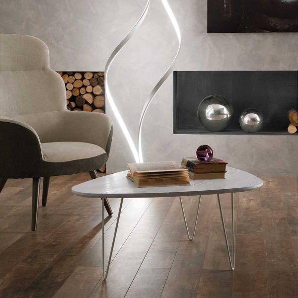 Couchtisch NICO, Holzplatte in weißer Esche, Metallbeine