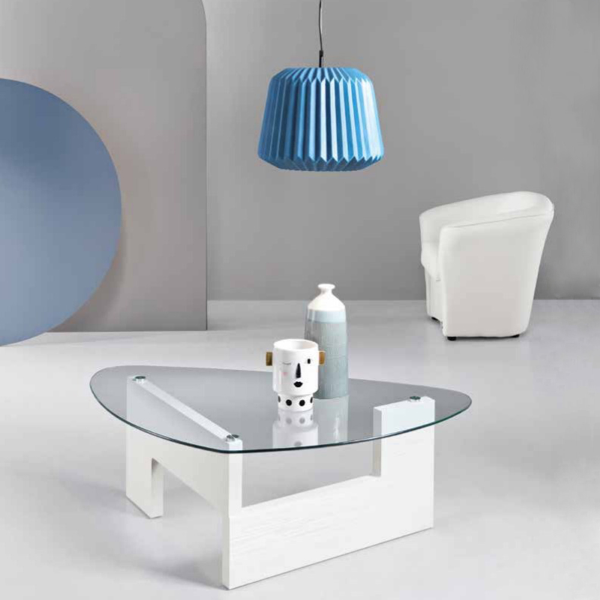 Table basse avec plateau en verre et piètement en bois CASTORE Blanc