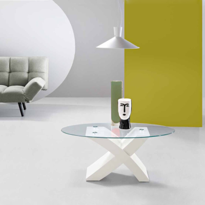 Ovaler Couchtisch TITO mit Glasplatte in Eschenweiß