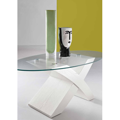 Ovaler Couchtisch TITO mit Glasplatte in Eschenweiß