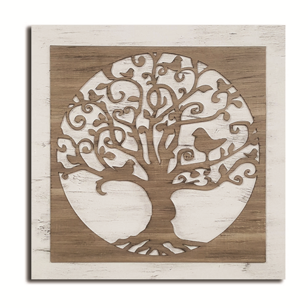 Wooden picture 60x60 cm Tree carved figure on fabric base