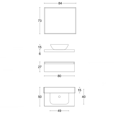 Wooden bathroom cabinet 80 cm with sink and mirror in Matt Rust - NINFA