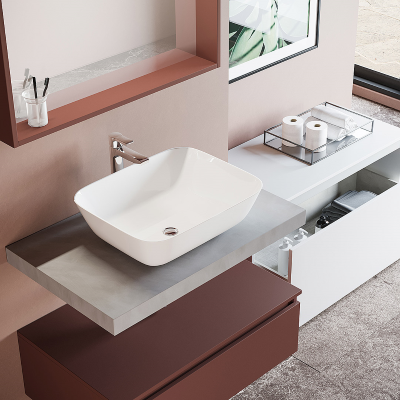 Wooden bathroom cabinet 80 cm with sink and mirror in Matt Rust - NINFA