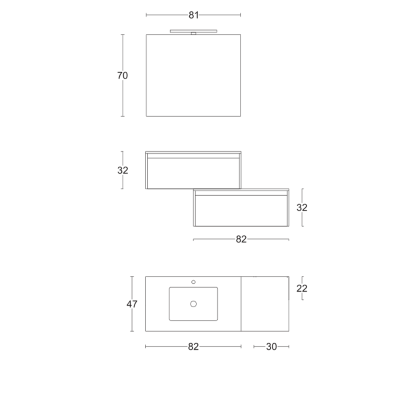 Mobile bagno sospeso 82 cm Bianco con lavabo integrato e specchio - LUNA2
