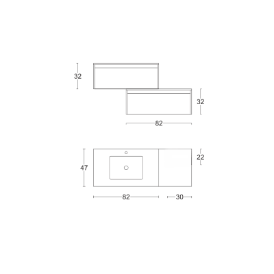 Mobile bagno sospeso con lavabo e doppia base 82 con cassetto LUNA2 Bianco/olmo caffè