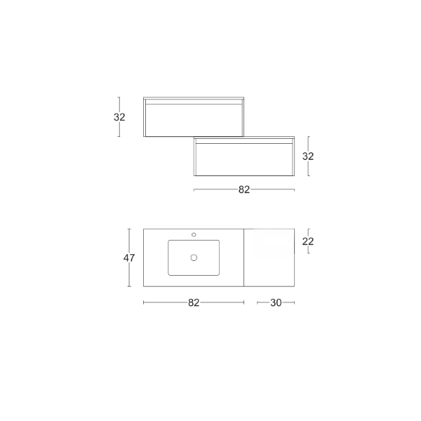 Mobile bagno sospeso con lavabo e doppia base 82 con cassetto LUNA2 Bianco/olmo caffè