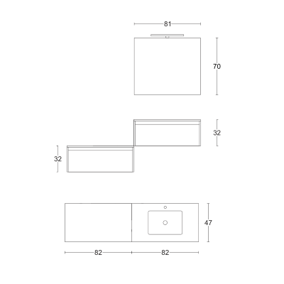 Suspended bathroom cabinet 82cm white oak with integrated sink and mirror - LUNA2