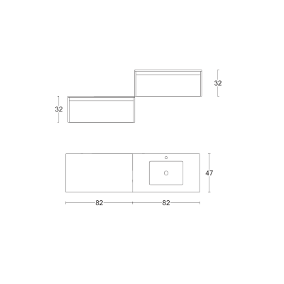 Suspended unit with washbasin and 2 modules with drawer LUNA2 White Oak