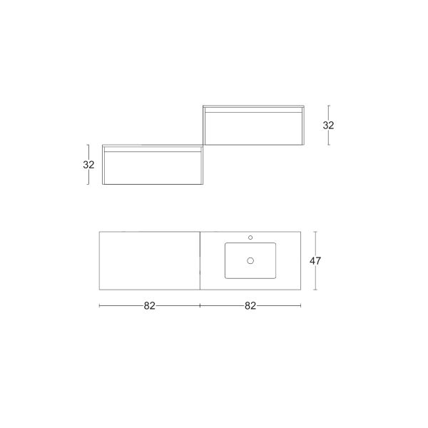 Suspended unit with washbasin and 2 modules with drawer LUNA2 White Oak