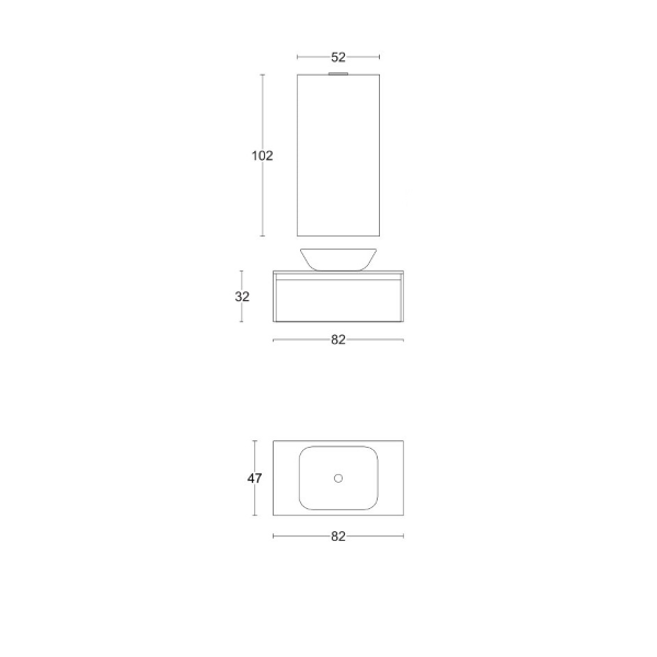 Suspended bathroom cabinet 82 cm tobacco with sink and mirror - LUNA3
