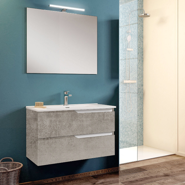 Wall-hung base bathroom cabinet 62 cm with GRACE2 Cement/White washbasin