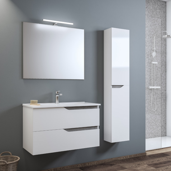 82cm white suspended bathroom cabinet with mirror and sink - GRACE2