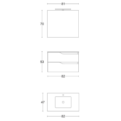 Suspended bathroom cabinet 82 cm Natural Oak with mirror and sink - GRACE2
