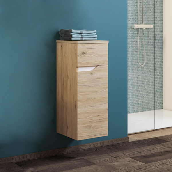 Wooden suspended semi-column with door and drawer H79 GRACE2 Natural Oak