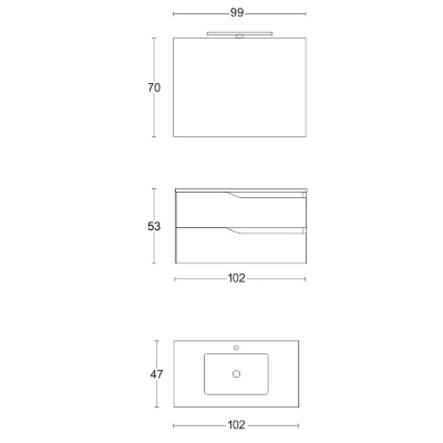 Suspended bathroom cabinet 102 cm white with mirror and sink - GRACE2