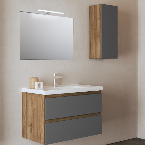 Suspended unit base 2 drawers 62 cm with GRACE4 matt walnut/graphite washbasin