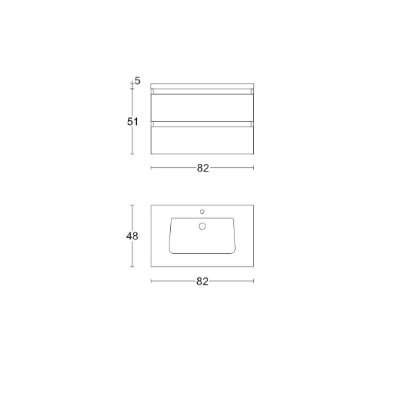 Unterschrank für Hängeelement 2 Schubladen 82 cm mit Waschbecken GRACE4 Blech oxidiert/Weiß glänzend