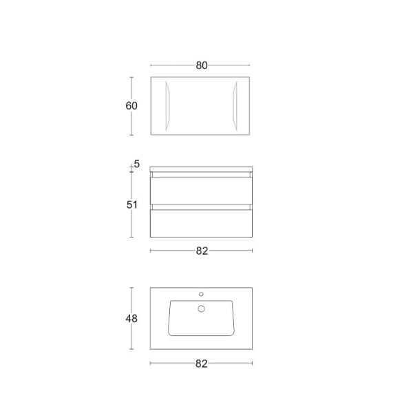 Olmo Caffè suspended bathroom cabinet 82 cm with sink and LED mirror - GRACE4
