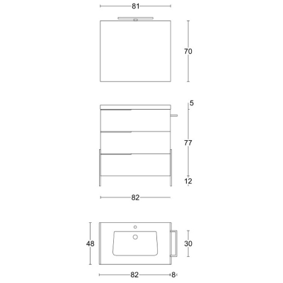 Suspended bathroom cabinet 82 cm Gloss White with sink and LED mirror - FEBE1