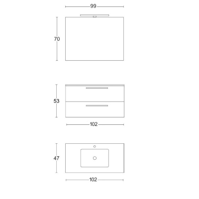 102 cm suspended bathroom cabinet with integrated sink and matt dove gray mirror - MAYA1
