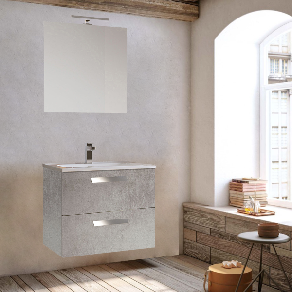 62 cm wall-hung base unit with 2 drawers and concrete ANGELA1 washbasin