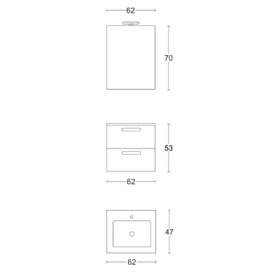 Suspended bathroom cabinet base 2 drawers 62 cm with washbasin LED lamp mirror ANGELA1 oak 