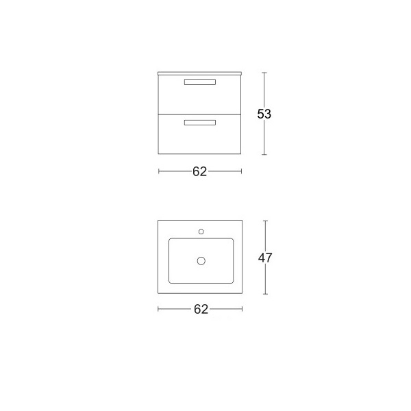 62 cm wall-hung base unit with 2 drawers and concrete ANGELA1 washbasin