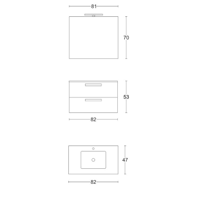 Suspended bathroom cabinet 82 cm Natural Oak with sink and LED mirror - ANGELA1