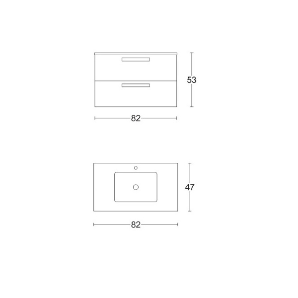 Suspended bathroom cabinet 82 cm base 2 drawers with washbasin ANGELA1 nature oak