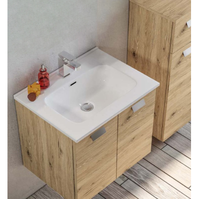 Suspended bathroom cabinet 62 cm Natural Oak with mirror and sink - ANGELA2